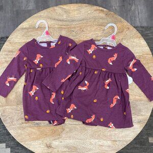 5/$20 NEW 4Pc 18M GOT TWINS? Girls Foxes Dresses & Diaper Cover Sets